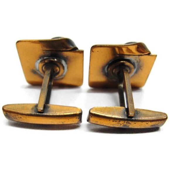 Modernist Copper Cufflinks Square Shirt Accessories Wedding Vintage Pat Pend - Picture 5 of 10